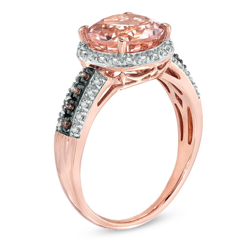 Main Image 2 of 9.0mm Morganite and 1/6 CT. T.W. Enhanced Champagne and White Diamond Ring in 10K Rose Gold