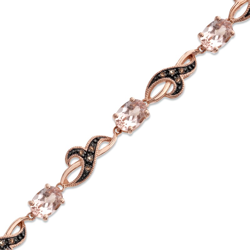 Main Image 1 of Oval Morganite and Smoky Quartz Bracelet in 10K Rose Gold - 7.25"