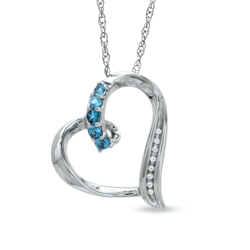 Blue Topaz and Diamond Accent Tilted Looping Heart Pendant in Sterling Silver