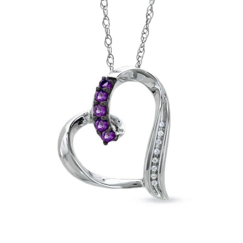 Main Image 1 of Amethyst and Diamond Accent Looping Heart Pendant in Sterling Silver