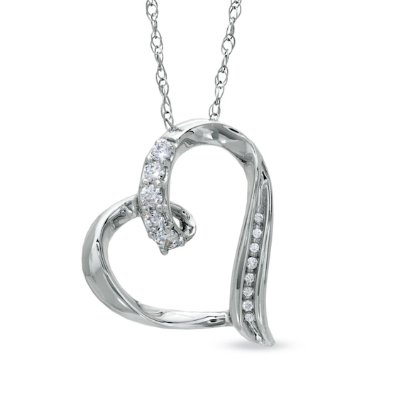 Lab-Created White Sapphire and Diamond Accent Looping Heart Pendant in Sterling Silver