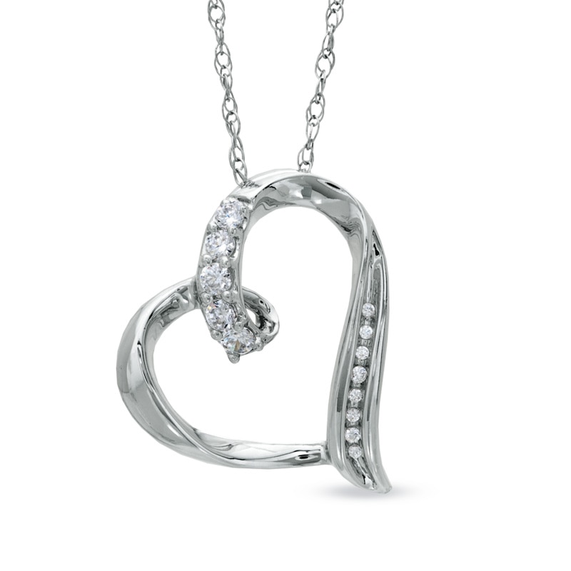 Main Image 1 of Lab-Created White Sapphire and Diamond Accent Looping Heart Pendant in Sterling Silver