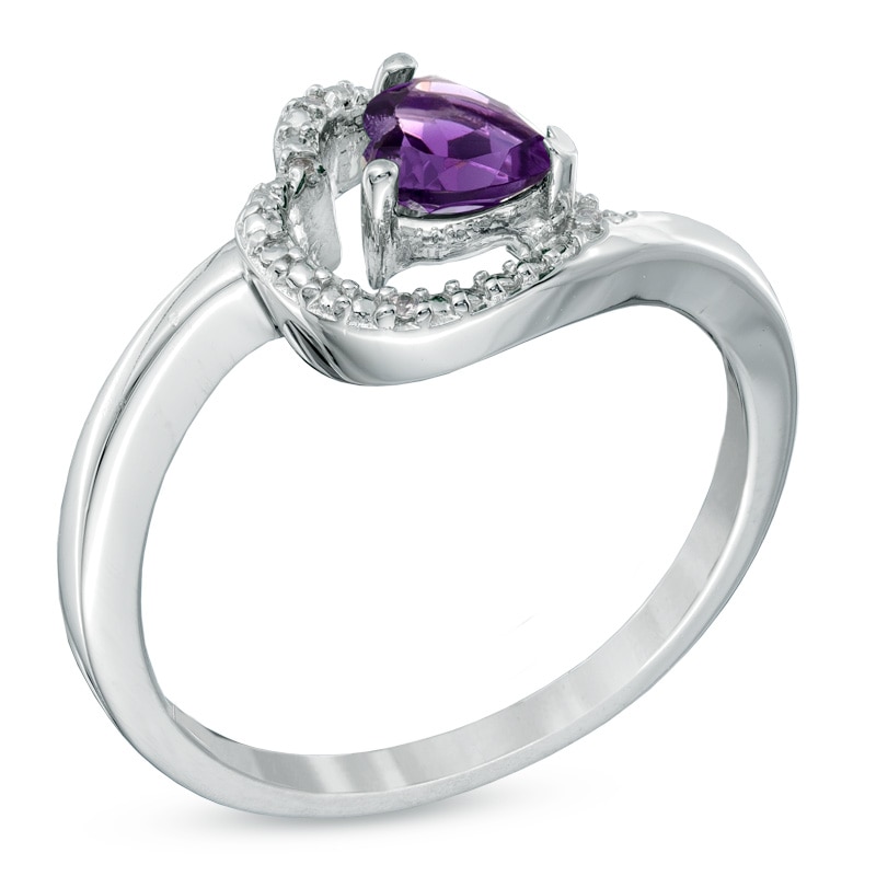 Main Image 2 of 5.0mm Sideways Heart-Shaped Amethyst and Diamond Accent Promise Ring in Sterling Silver