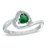 Thumbnail Image 1 of 5.0mm Sideways Heart-Shaped Lab-Created Emerald and Diamond Accent Promise Ring in Sterling Silver