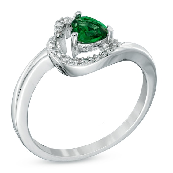 5.0mm Sideways Heart-Shaped Lab-Created Emerald and Diamond Accent ...