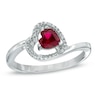 Thumbnail Image 0 of 5.0mm Sideways Heart-Shaped Lab-Created Ruby and Diamond Accent Promise Ring in Sterling Silver