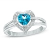 Thumbnail Image 0 of 6.0mm Heart-Shaped Blue Topaz and Diamond Accent Ring in Sterling Silver