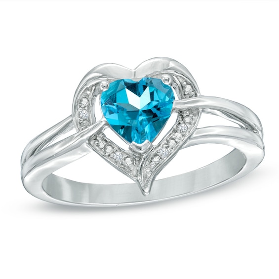 6.0mm Heart-Shaped Blue Topaz and Diamond Accent Ring in Sterling ...