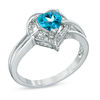 Thumbnail Image 1 of 6.0mm Heart-Shaped Blue Topaz and Diamond Accent Ring in Sterling Silver