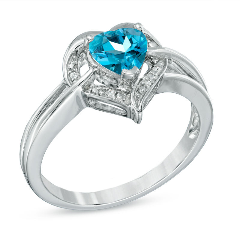 6.0mm Heart-Shaped Blue Topaz and Diamond Accent Ring in Sterling Silver