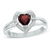 Thumbnail Image 0 of 6.0mm Heart-Shaped Garnet and Diamond Accent Ring in Sterling Silver