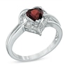 Thumbnail Image 1 of 6.0mm Heart-Shaped Garnet and Diamond Accent Ring in Sterling Silver
