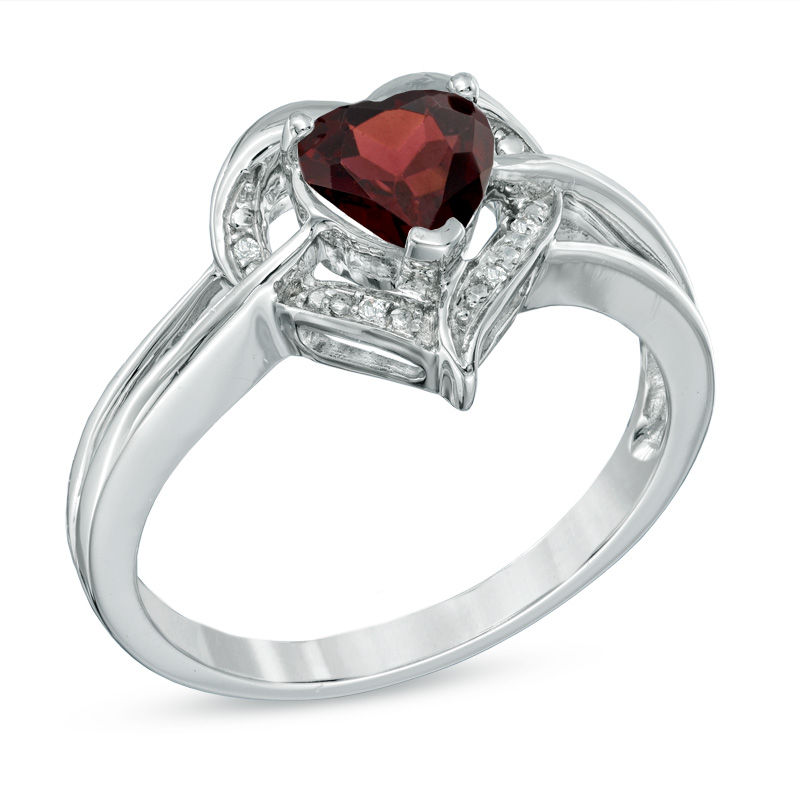 6.0mm Heart-Shaped Garnet and Diamond Accent Ring in