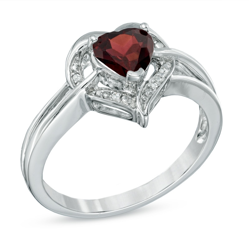 6.0mm Heart-Shaped Garnet and Diamond Accent Ring in Sterling Silver