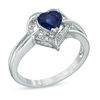 Thumbnail Image 2 of 6.0mm Heart-Shaped Lab-Created Blue Sapphire and Diamond Accent Ring in Sterling Silver