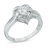 Thumbnail Image 2 of 6.0mm Heart-Shaped Lab-Created White Sapphire and Diamond Accent Ring in Sterling Silver