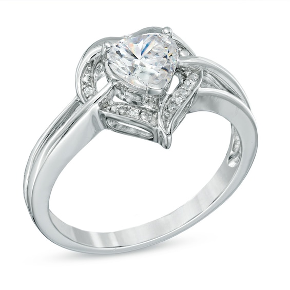 6.0mm Heart-Shaped Lab-Created White Sapphire and Diamond Accent Ring in Sterling Silver