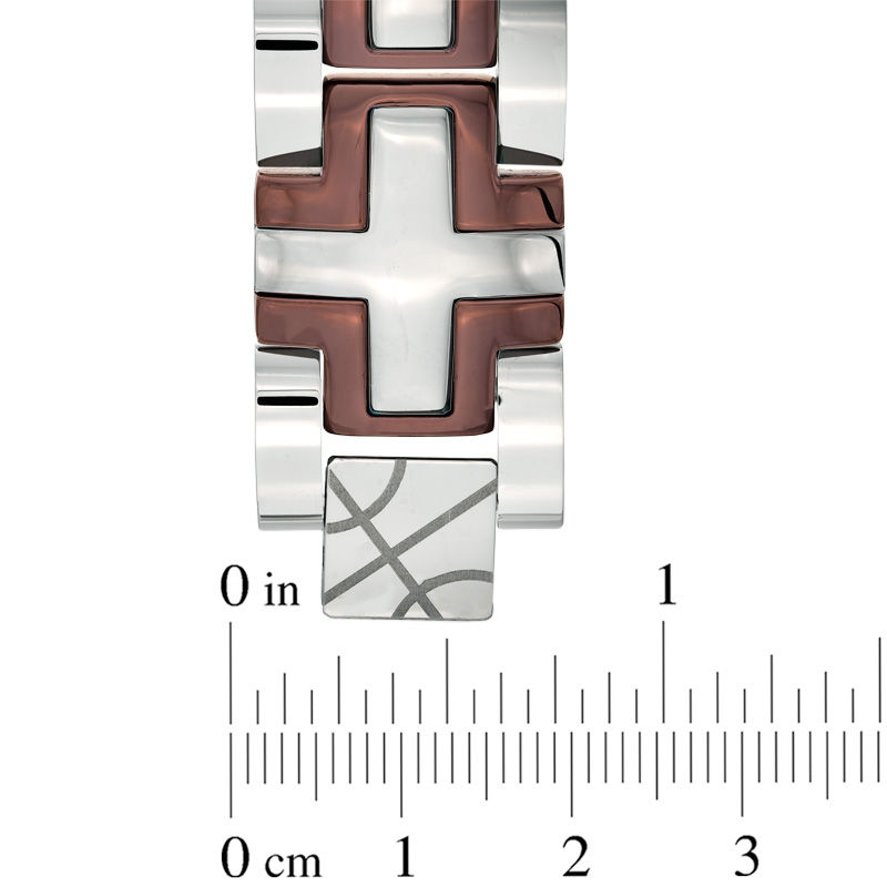 Main Image 3 of 1/5 CT. T.W. Diamond Cross Bracelet in Two-Tone Stainless Steel - 8.25"