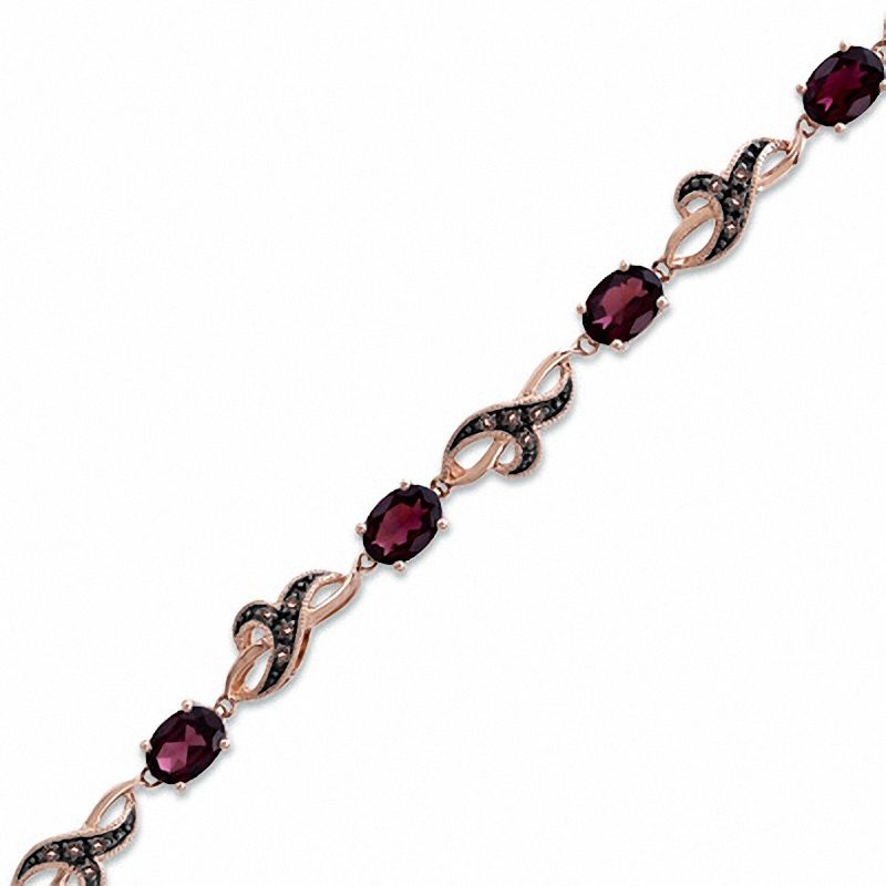 Main Image 1 of Rhodolite Garnet and Smoky Quartz Bracelet in 10K Rose Gold - 7.25"