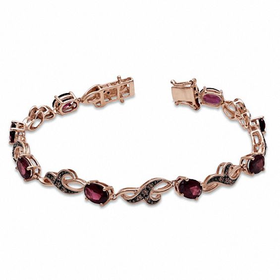 Rhodolite Garnet and Smoky Quartz Bracelet in 10K Rose Gold - 7.25"