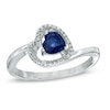 Thumbnail Image 0 of 5.0mm Sideways Heart-Shaped Lab-Created Blue Sapphire and Diamond Accent Promise Ring in Sterling Silver