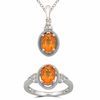 Thumbnail Image 1 of Oval Citrine and Lab-Created White Sapphire Pendant and Ring Set in Sterling Silver - Size 7