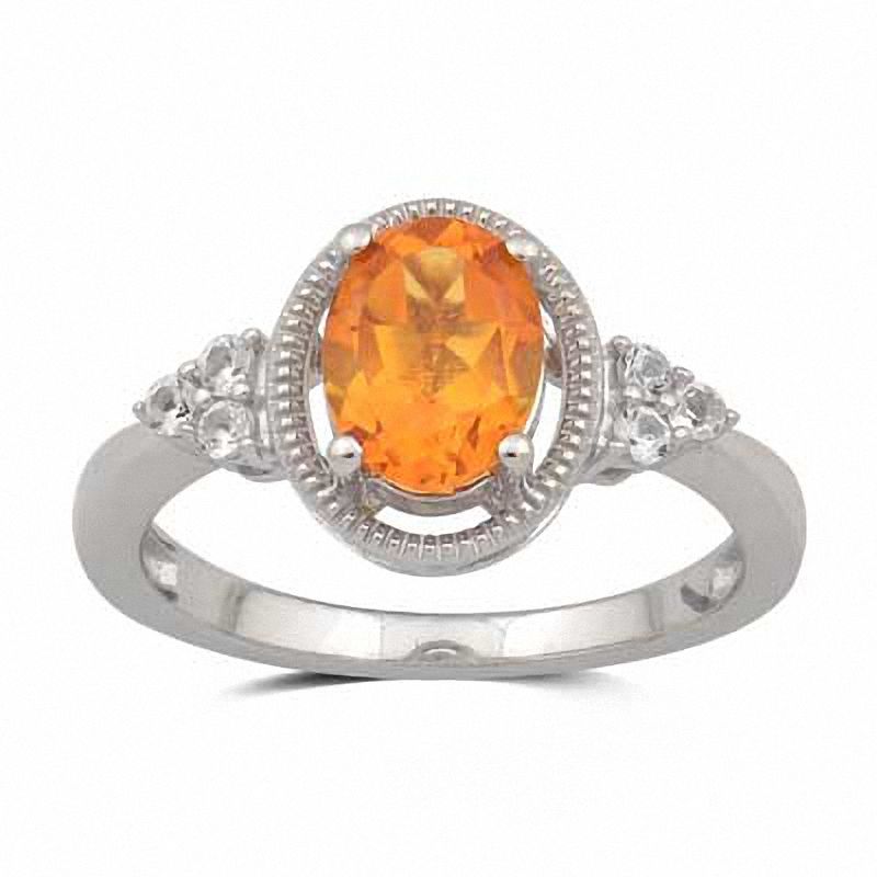 Main Image 3 of Oval Citrine and Lab-Created White Sapphire Pendant and Ring Set in Sterling Silver - Size 7