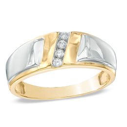 Mens Rings Zales Men S 1 20 Ct T W Diamond Slant Wedding Band In 10k Two Tone