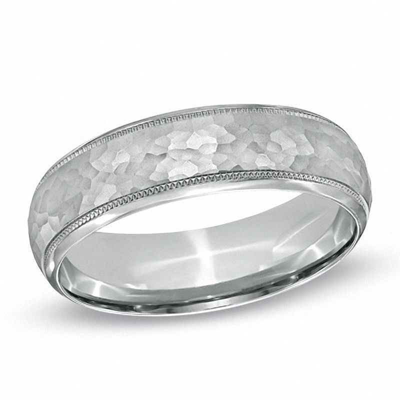 Men's 6.0mm Hammered Wedding Band in Sterling Silver