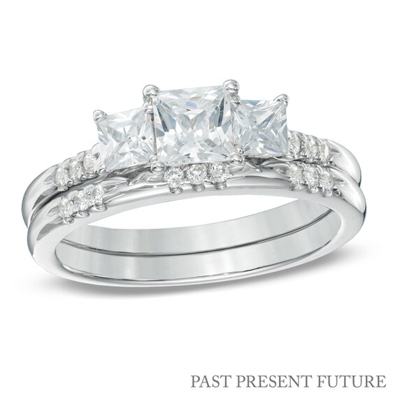 1 CT. T.w. Princess-Cut Diamond Past Present Future® Bridal Set in 14K White Gold