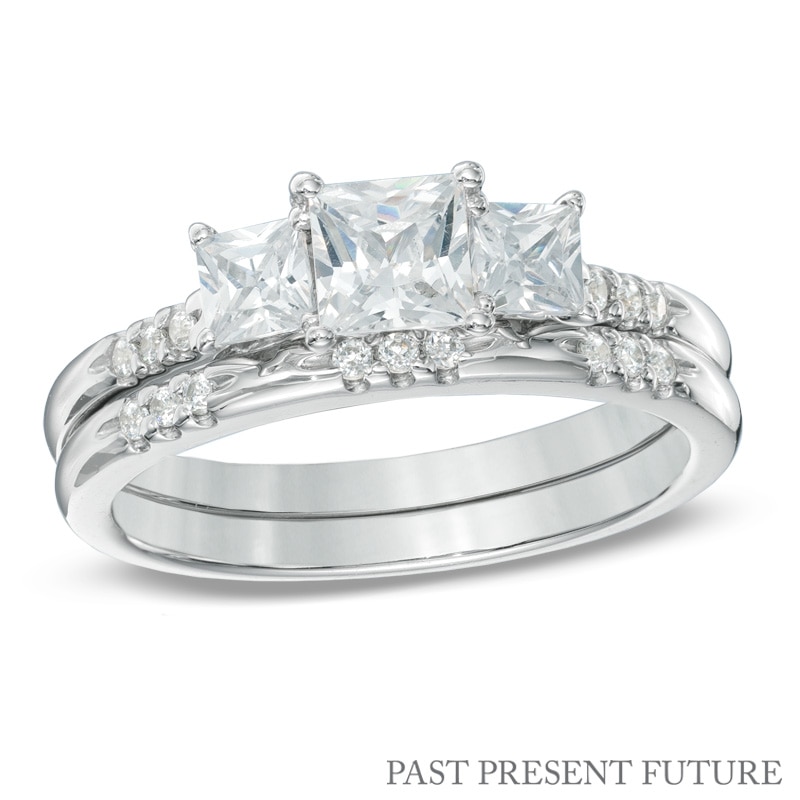 Main Image 1 of 1 CT. T.W. Princess-Cut Diamond Past Present Future® Bridal Set in 14K White Gold