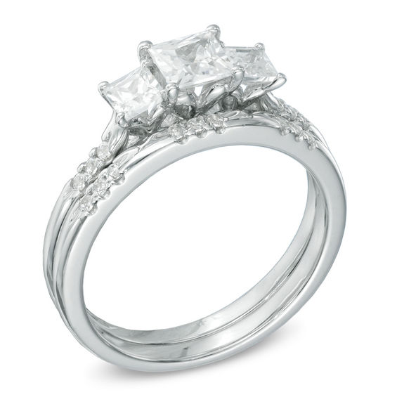 1 CT. T.w. Princess-Cut Diamond Past Present FutureÂ® Bridal Set in 14K White Gold