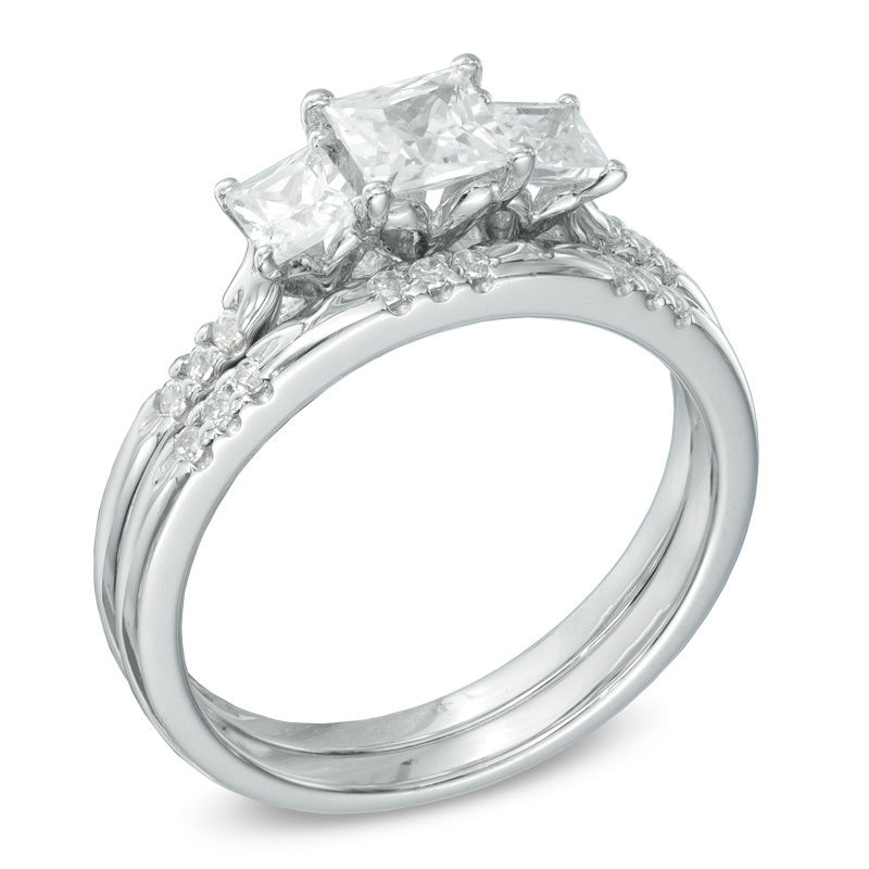 Main Image 2 of 1 CT. T.W. Princess-Cut Diamond Past Present Future® Bridal Set in 14K White Gold