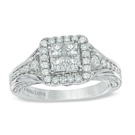 Vera Wang Love Collection 1 CT. T.w. Quad Princess-Cut Diamond Engagement Ring in 14K White Gold