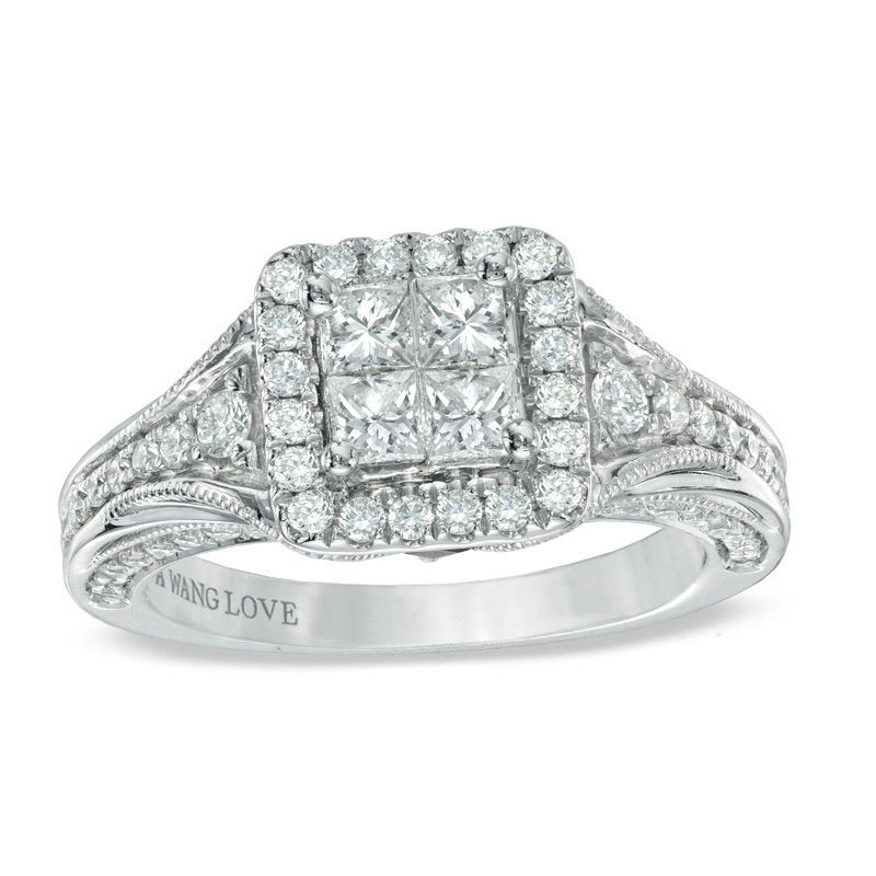 Main Image 1 of Vera Wang Love Collection 1 CT. T.W. Quad Princess-Cut Diamond Engagement Ring in 14K White Gold