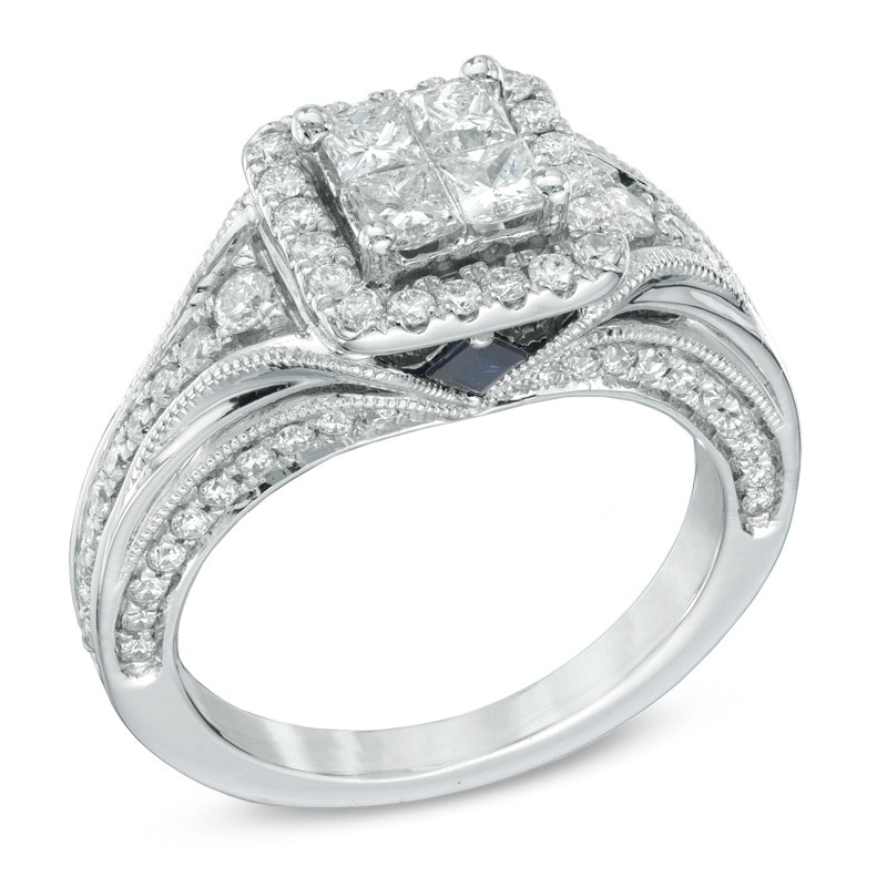 Vera Wang Love Collection 1 CT. T.W. Quad Princess-Cut Diamond Engagement Ring in 14K White Gold
