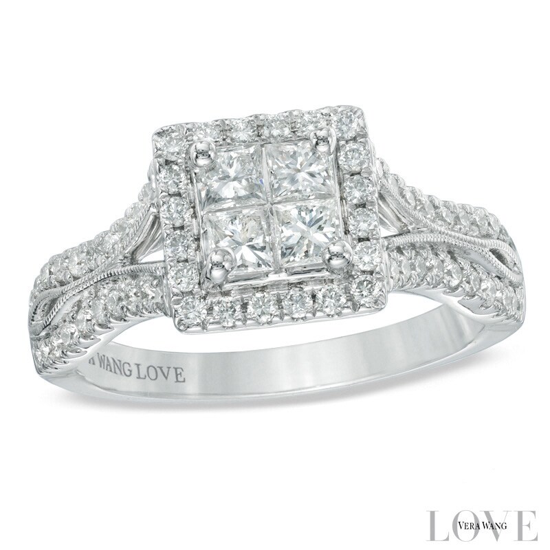 Vera Wang Love Collection 1 CT. T.W. Quad Princess-Cut Diamond Frame Engagement Ring in 14K White Gold