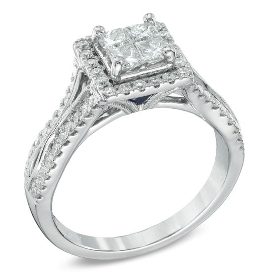 Vera Wang Love Collection 1 CT. T.w. Quad Princess-Cut Diamond Frame Engagement Ring in 14K White Gold