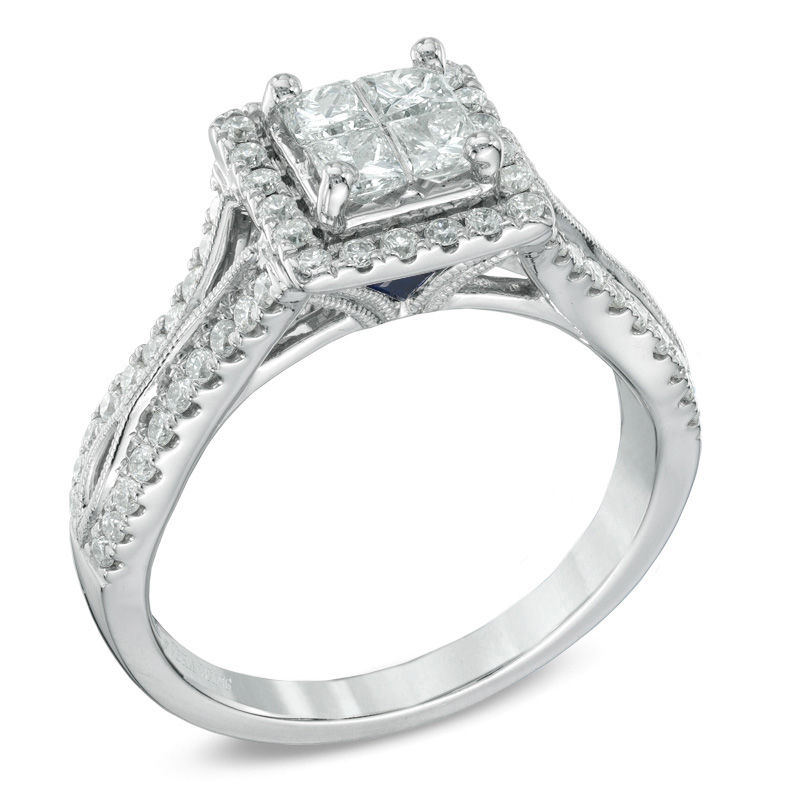 Vera Wang Love Collection 1 CT. T.W. Quad Princess-Cut Diamond Frame Engagement Ring in 14K White Gold