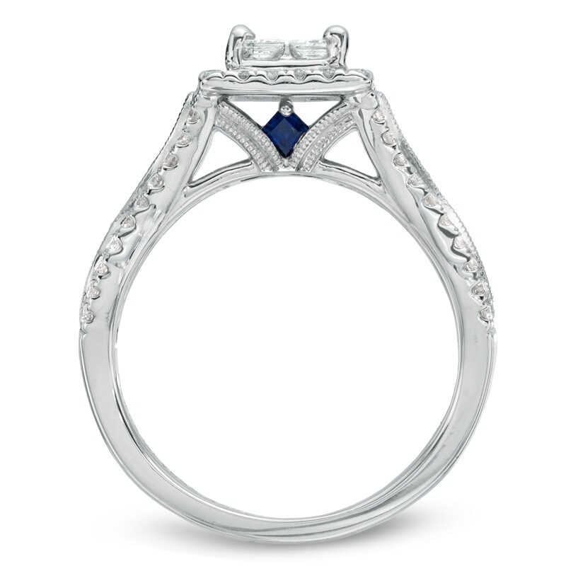 Vera Wang Love Collection 1 CT. T.W. Quad Princess-Cut Diamond Frame Engagement Ring in 14K White Gold