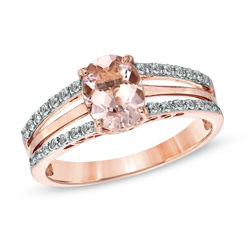 Main Image 1 of Oval Morganite and Diamond Accent Ring in 10K Rose Gold
