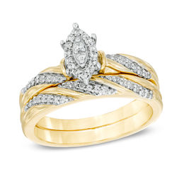 1/4 CT. T.W. Marquise Composite Diamond Slant Striped Bridal Set in 10K Gold