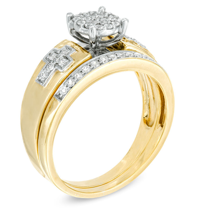 1/4 CT. T.W. Diamond Cross Bridal Set in 10K Gold