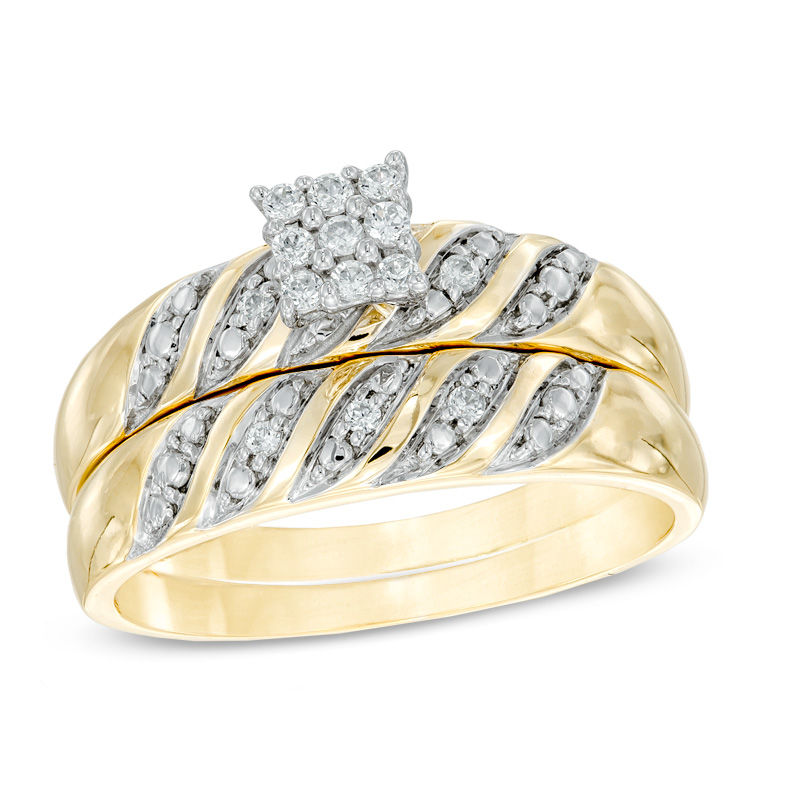 Main Image 1 of 1/8 CT. T.W. Diamond Bridal Set in 10K Gold