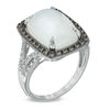 Thumbnail Image 1 of Cushion-Cut Moonstone, Smoky Quartz and 1/10 CT. T.W. Diamond Ring in 10K White Gold