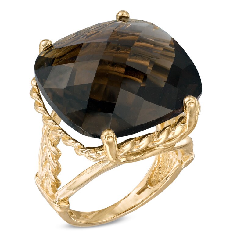 20.0mm Cushion-Cut Smoky Quartz Rope Ring in 10K Gold