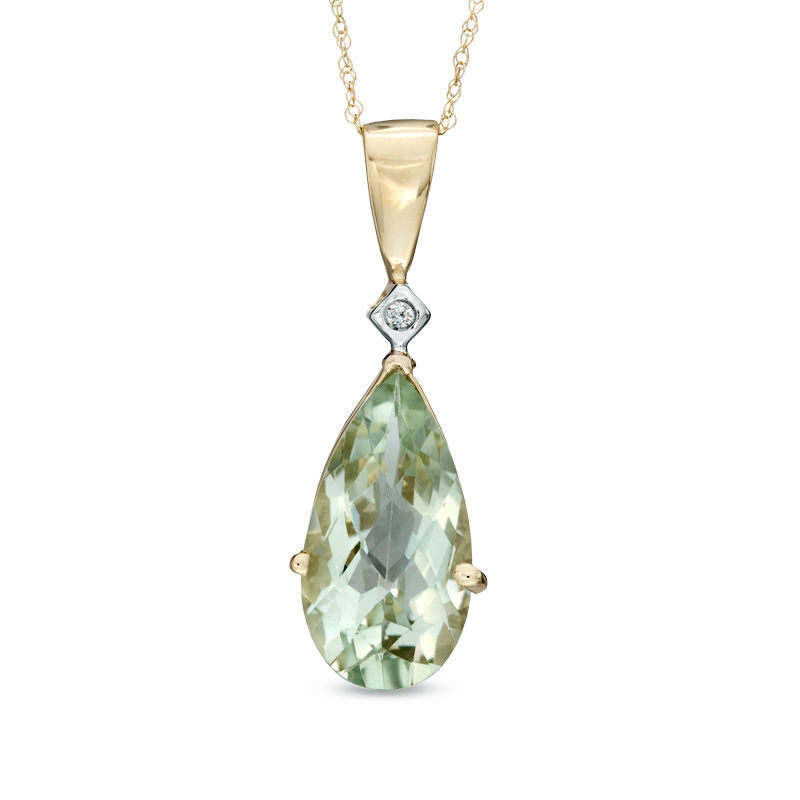 Pear-Shaped Green Quartz and Diamond Accent Pendant in 10K Gold