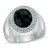 Thumbnail Image 0 of Men's Oval Onyx and 1/4 CT. T.W. Diamond Frame Ring in 10K White Gold