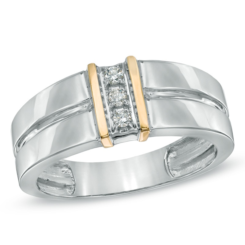 Men's Diamond Accent Linear Three Stone Ring in 10K Two-Tone Gold