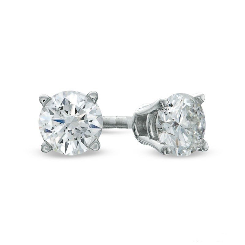 Main Image 1 of Celebration Ideal 1/3 CT. T.W. Certified Diamond Solitaire Stud Earrings in 14K White Gold (K/I1)